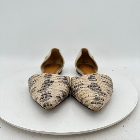 Tory Burch D'Orsay Viv Women Size 7M Lizard Leather Linen Pointed Toe Flat Shoes - Picture 2 of 12